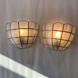 Paire d'appliques en nacre et laiton 1950 luminaire ancien décoration