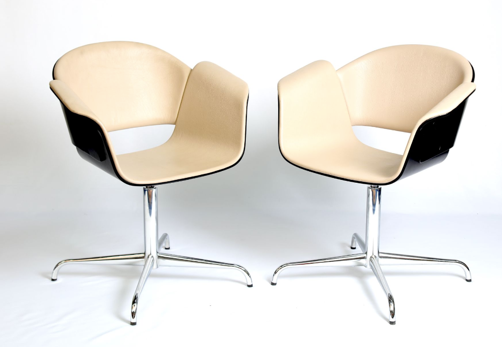 Pair of beige leather armchairs