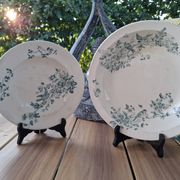 Old set of 2 terre de fer longwy dishes – bird and flower decoration