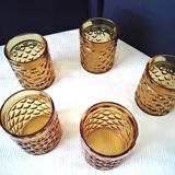 5 Vintage Pernod Amber Tumbler Glasses