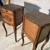 Pair of antique bedside tables with marble top and ceramic niche