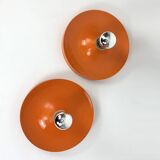 Pair of Space Age Teka wall lights, Germany in aluminum, Flush, Disc, 1960-70