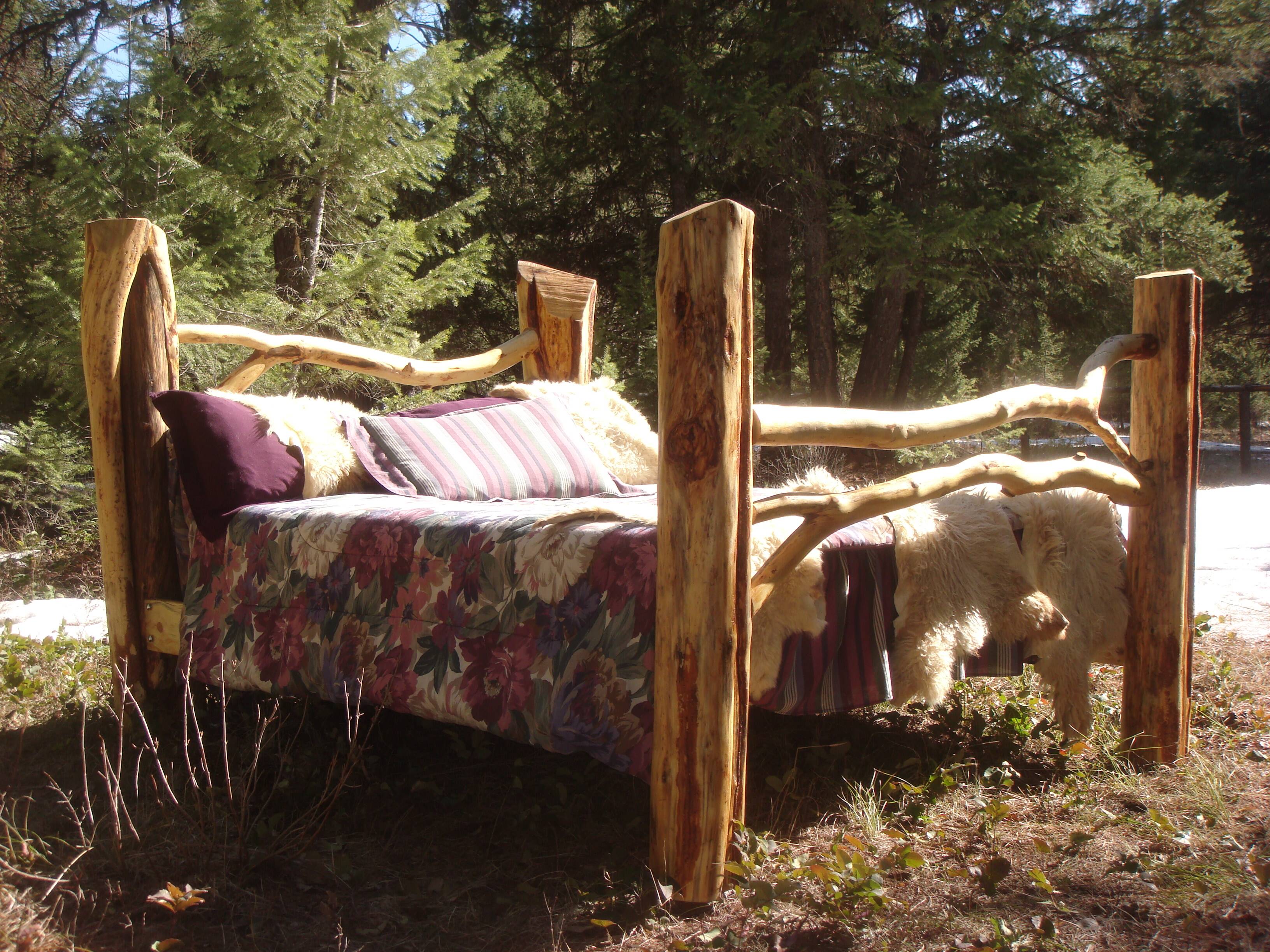 Handcrafted log pine bed originally made/ pine bed