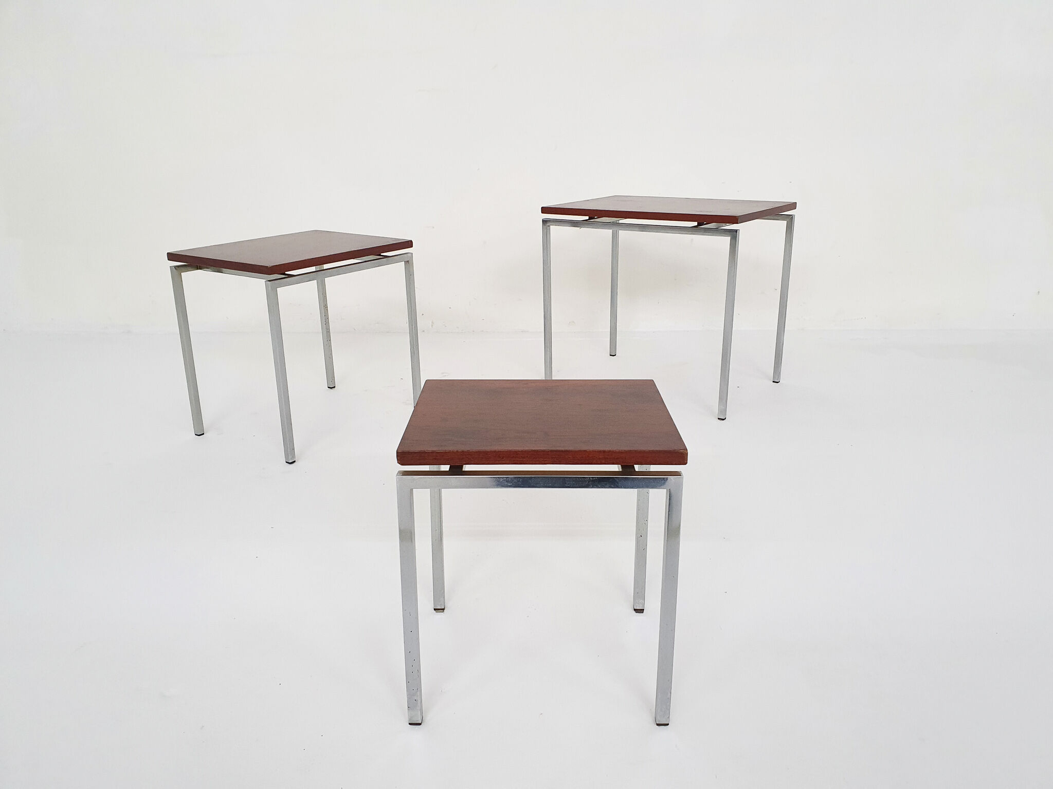 Rosewood and metal nesting tables, The Netherlands 1960's