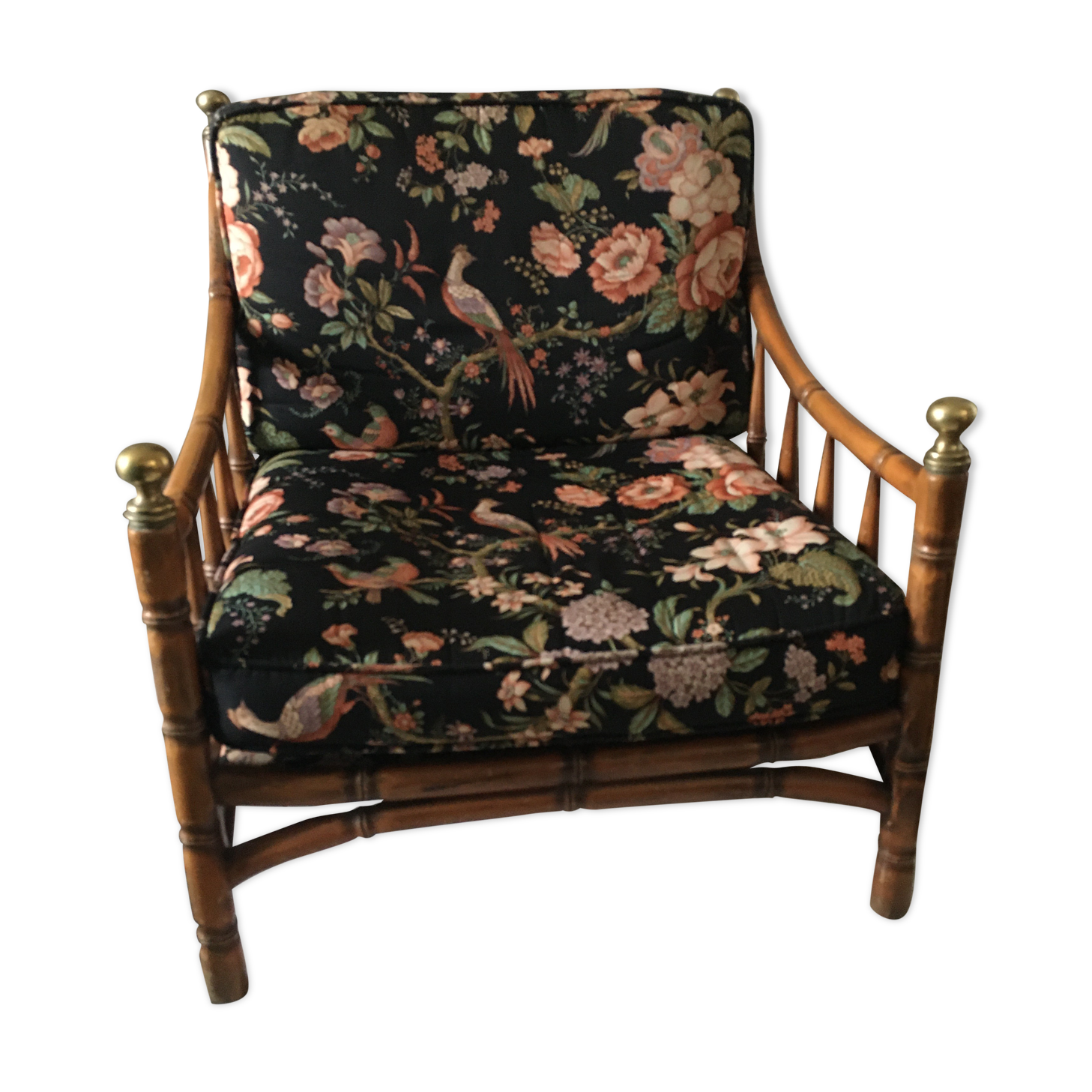 Faux bamboo chair with cushion