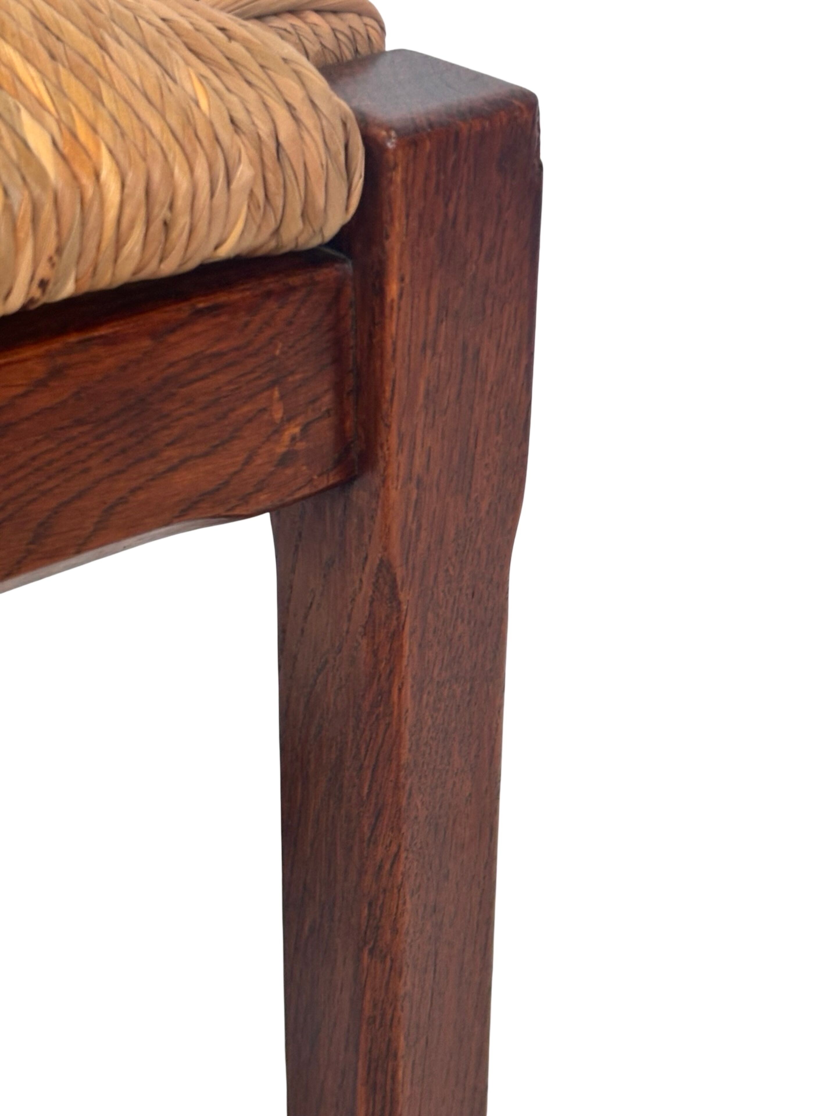 Vintage rattan stool with oak, 60s wabi sabi design, minimalist