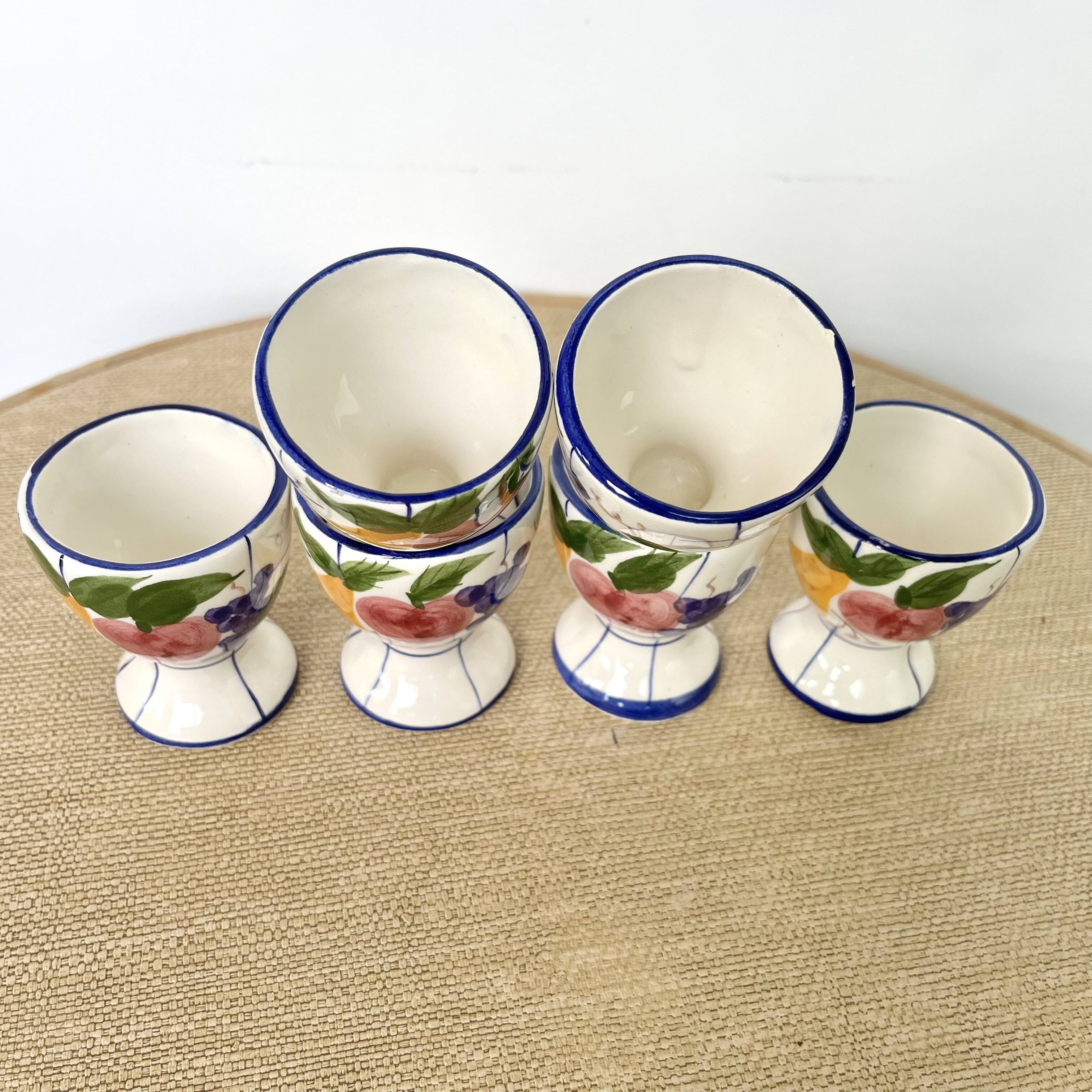 6 vintage earthenware egg cups