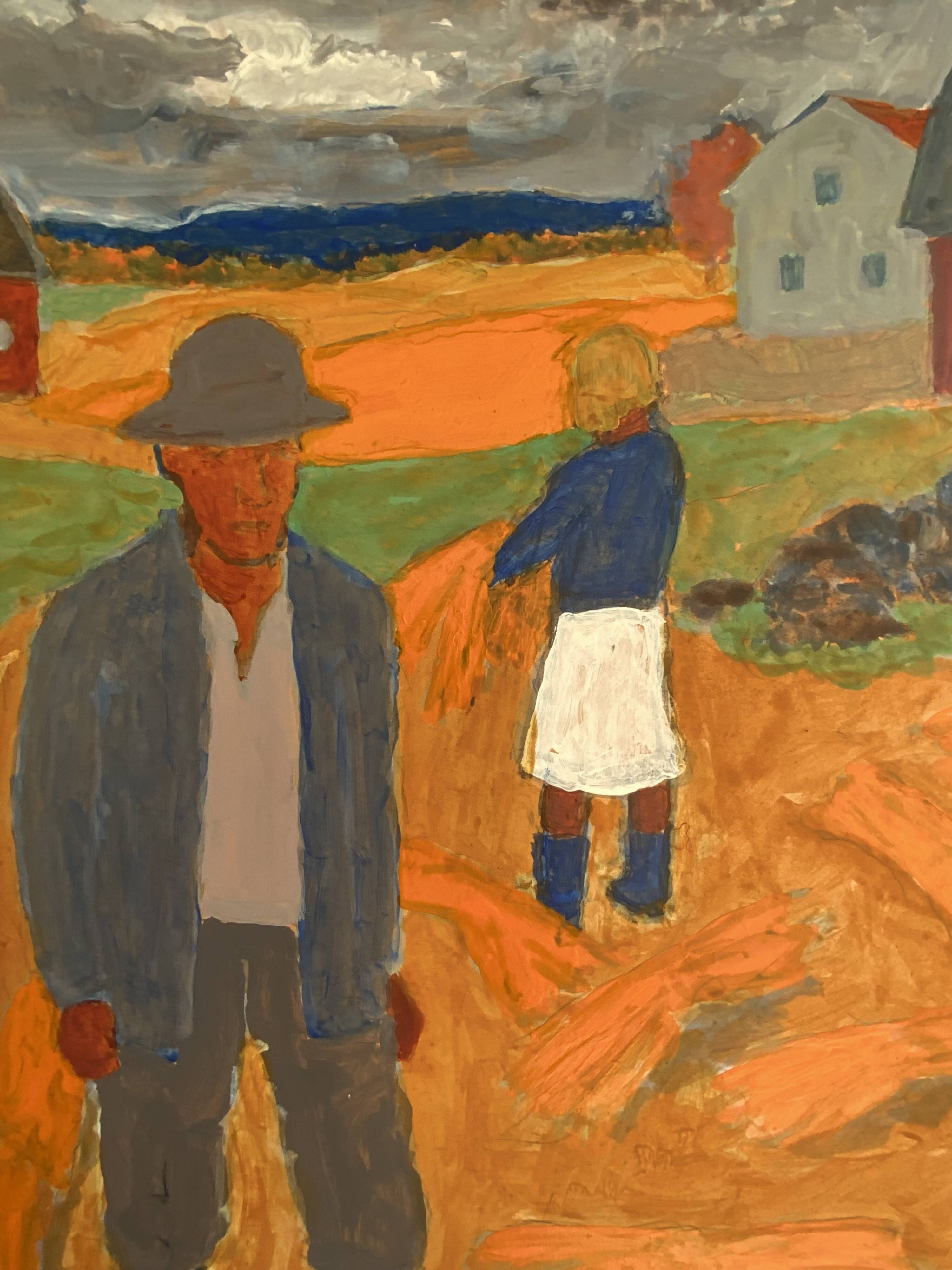 Vintage Oil Painting Harvesting Landscape  by Svan Grandin (1906- 1982)