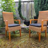 Paire de Chaises Vintage en Rotin & Bois Massif – Ambiance Bohème Chic