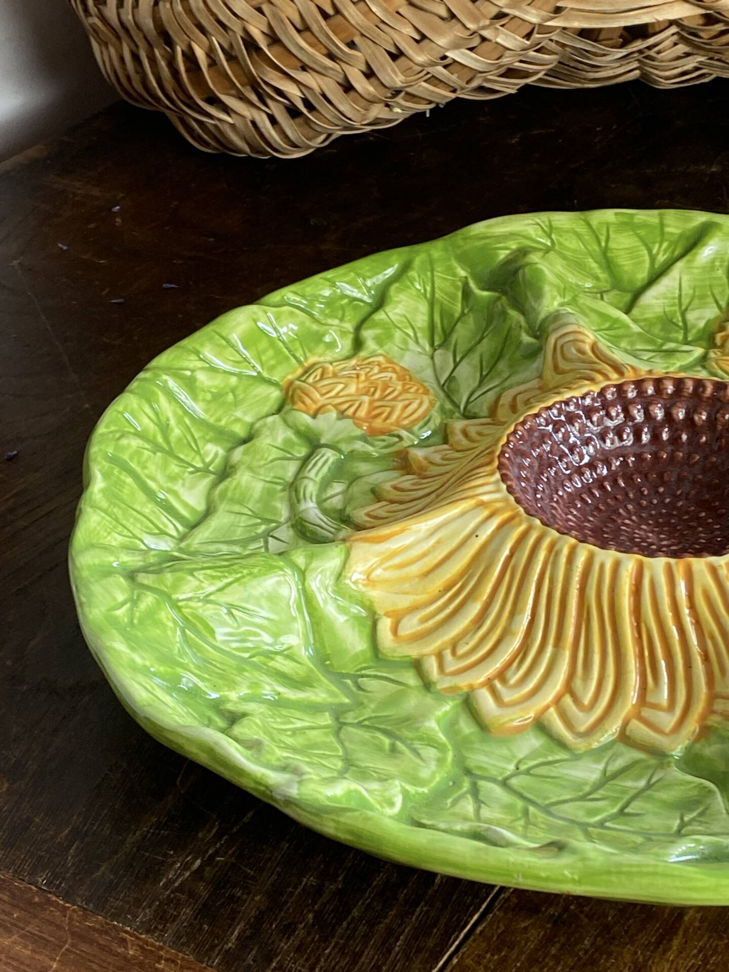 Divided plate, sunflower in slipware