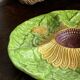 Divided plate, sunflower in slipware
