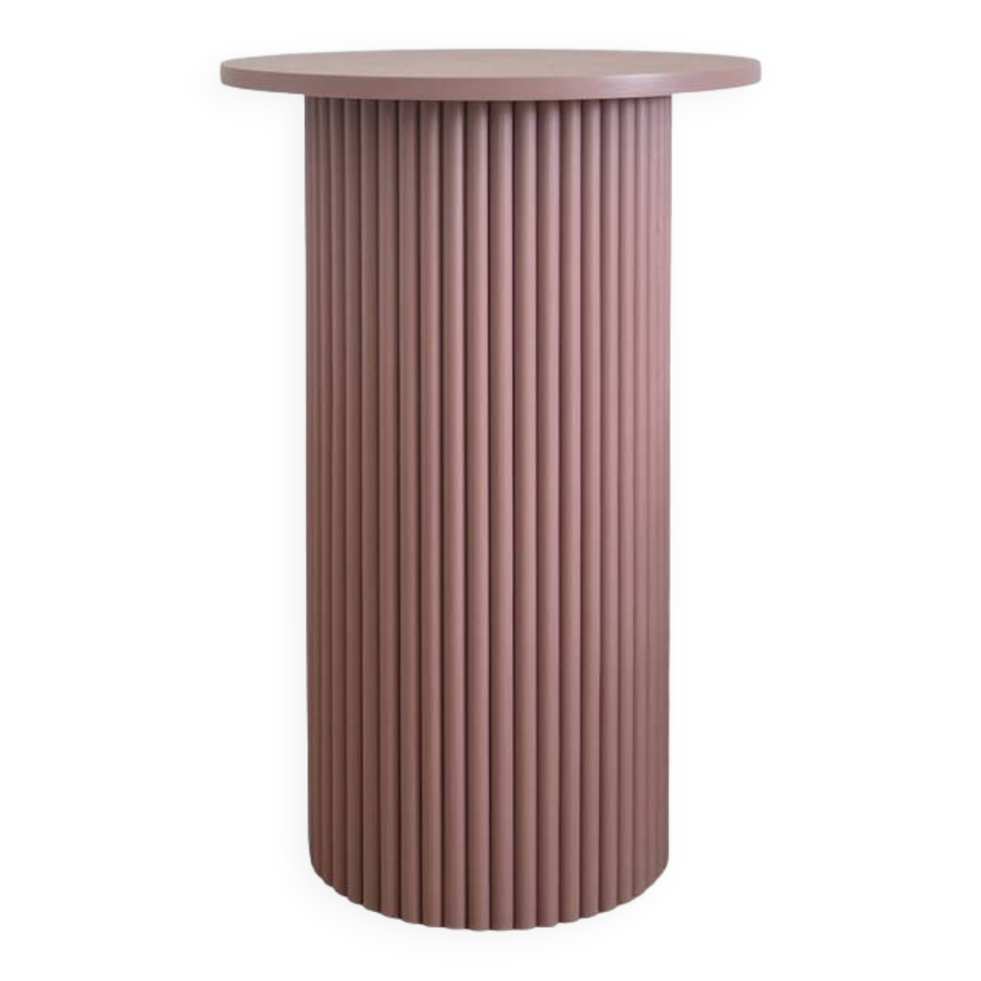 round and fluted side table in mauve, dimmed pink purple