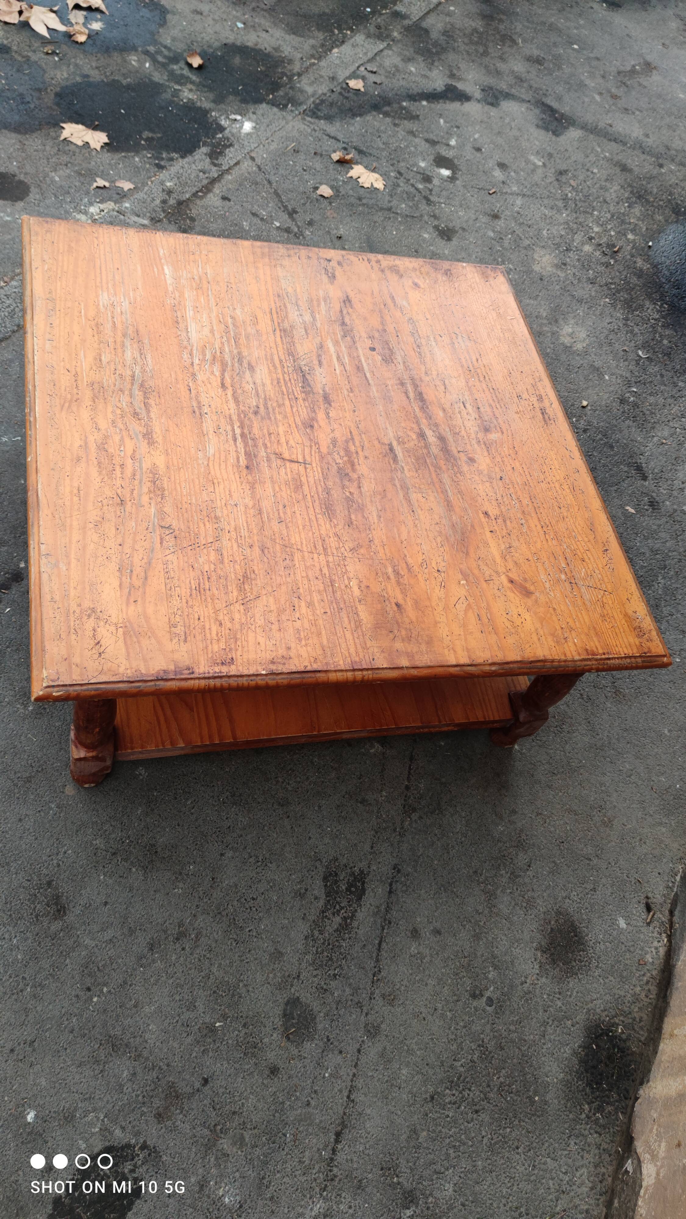 Table basse carré en sapin double plateau
