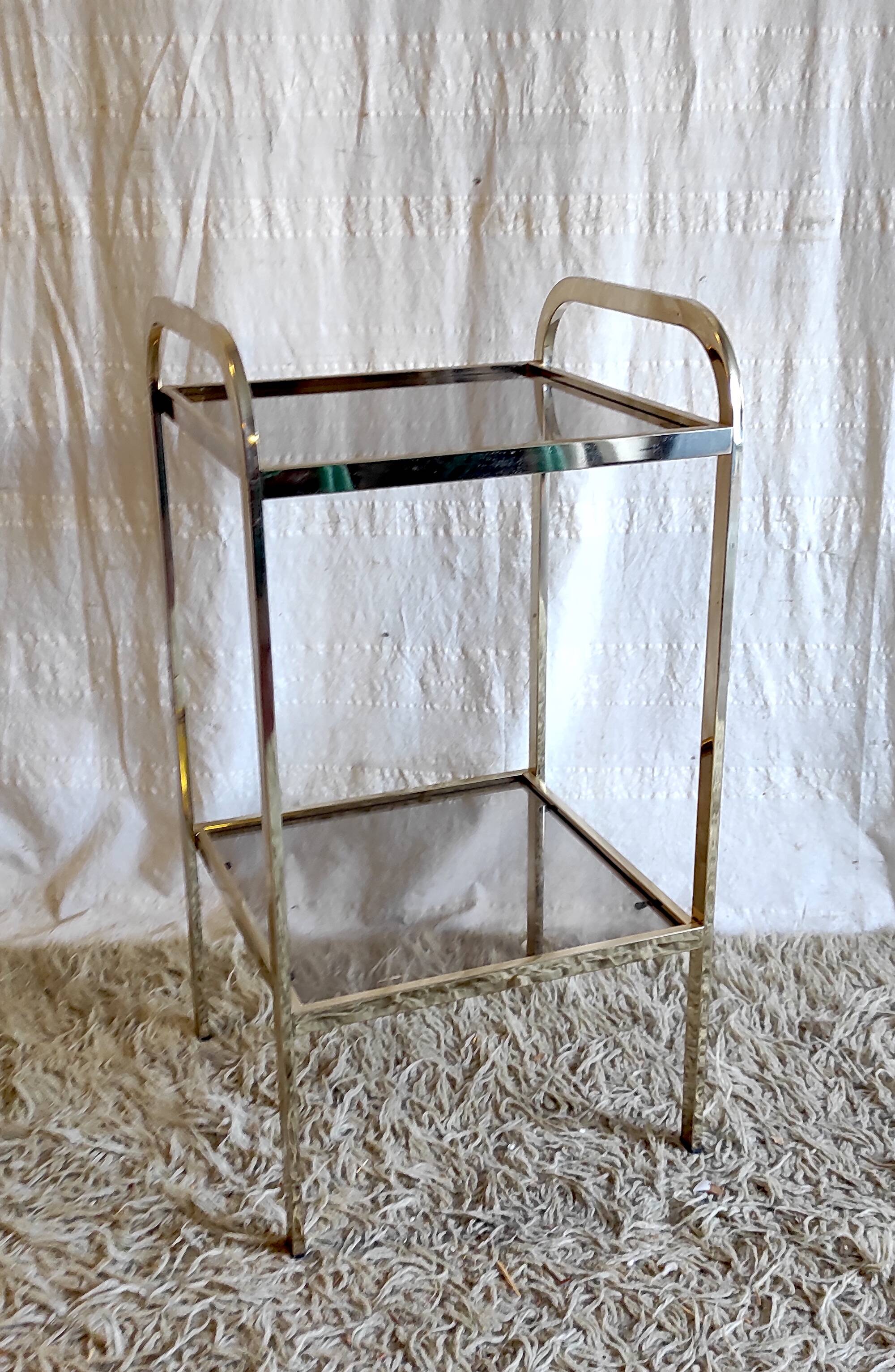 Gold metal and smoked glass side table - 1970s/80s