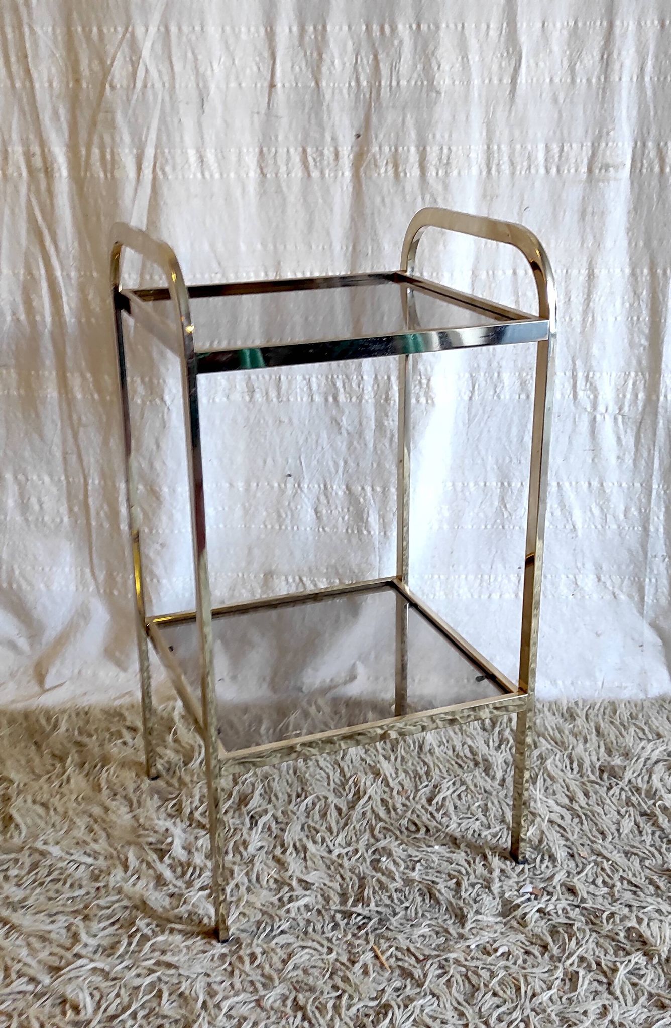 Gold metal and smoked glass side table - 1970s/80s