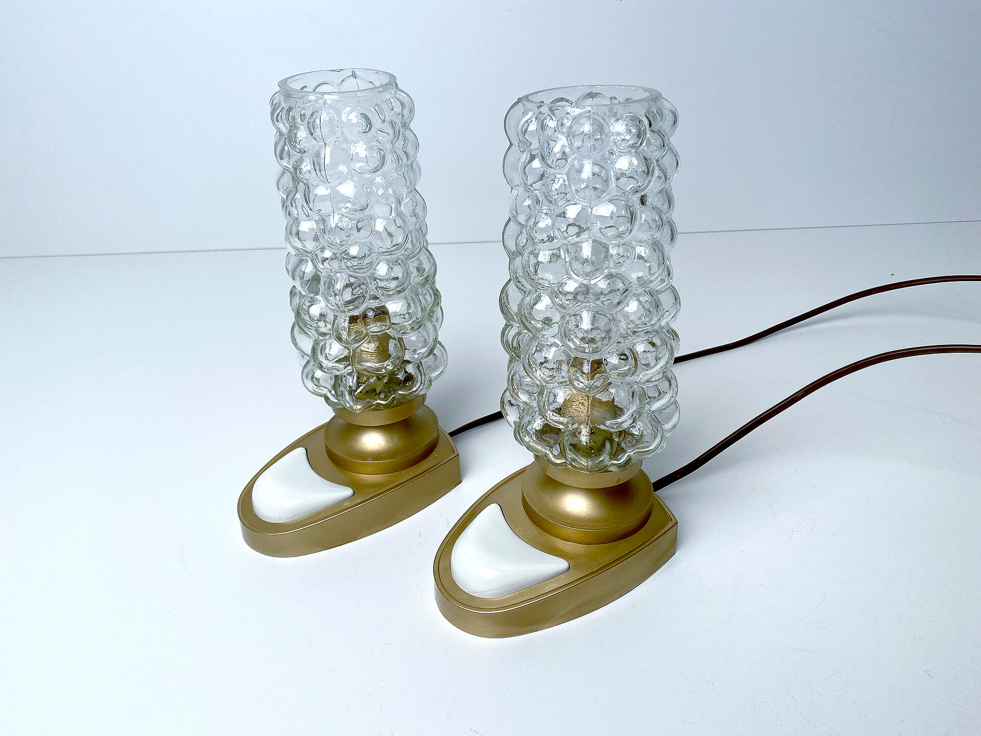 Pair of vintage table lamps, bubble glass, 70s