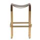 Tabouret de Bar Acier Laiton Vieilli et Cuir de Selle Marron Foncé, Style Contemporain