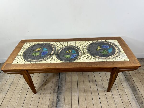 Table basse en teck et faïence de lave par j.belarti 1960