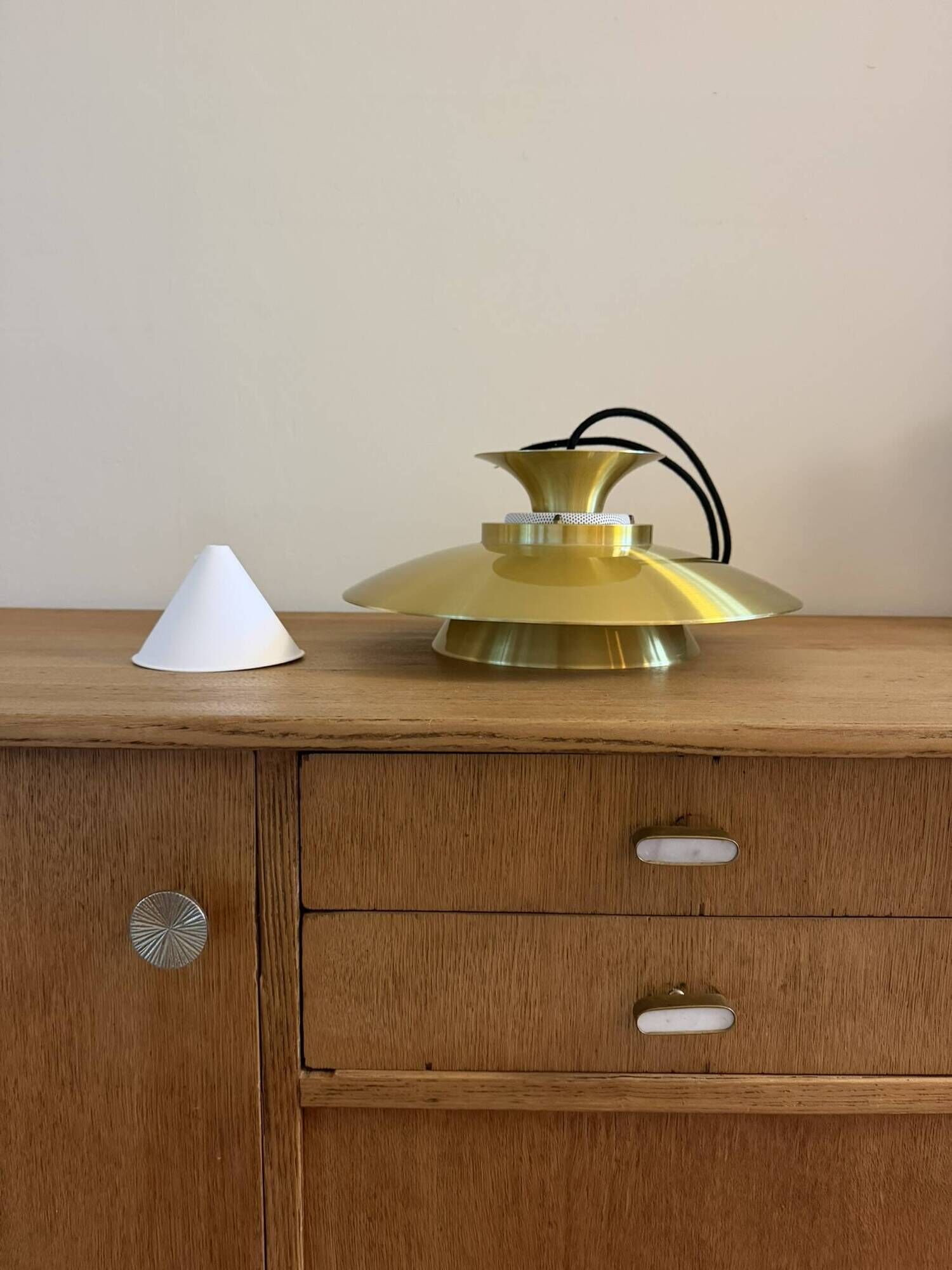 Lampe vintage danoise en or - pendentif multicouche