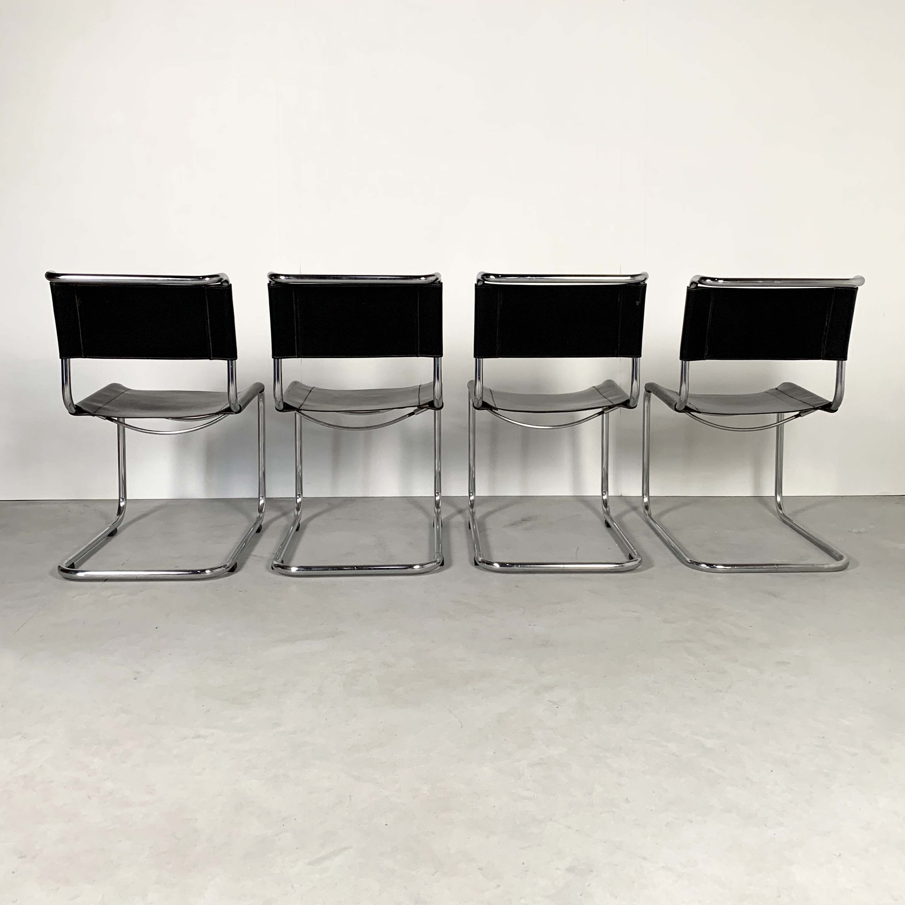 Set of 4 B33 leather chairs by Marcel Breuer, Thonet edition 1930
