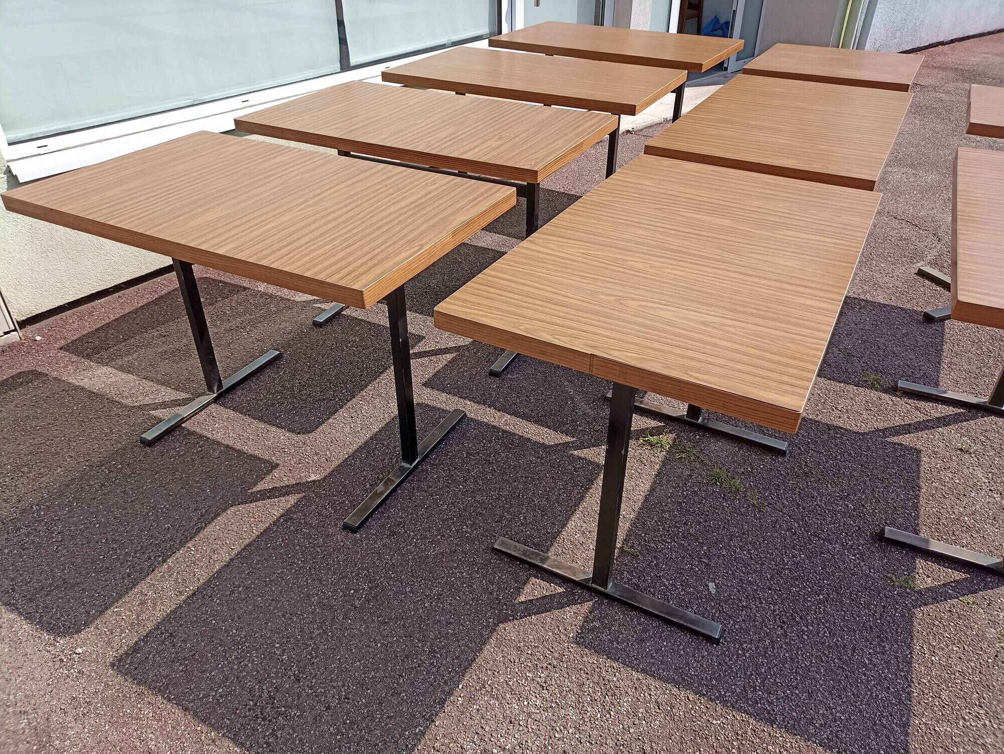 Set of 9 metal bistro table wood and formica