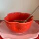 Handmade enameled ceramic bowl with red poppy clover flower