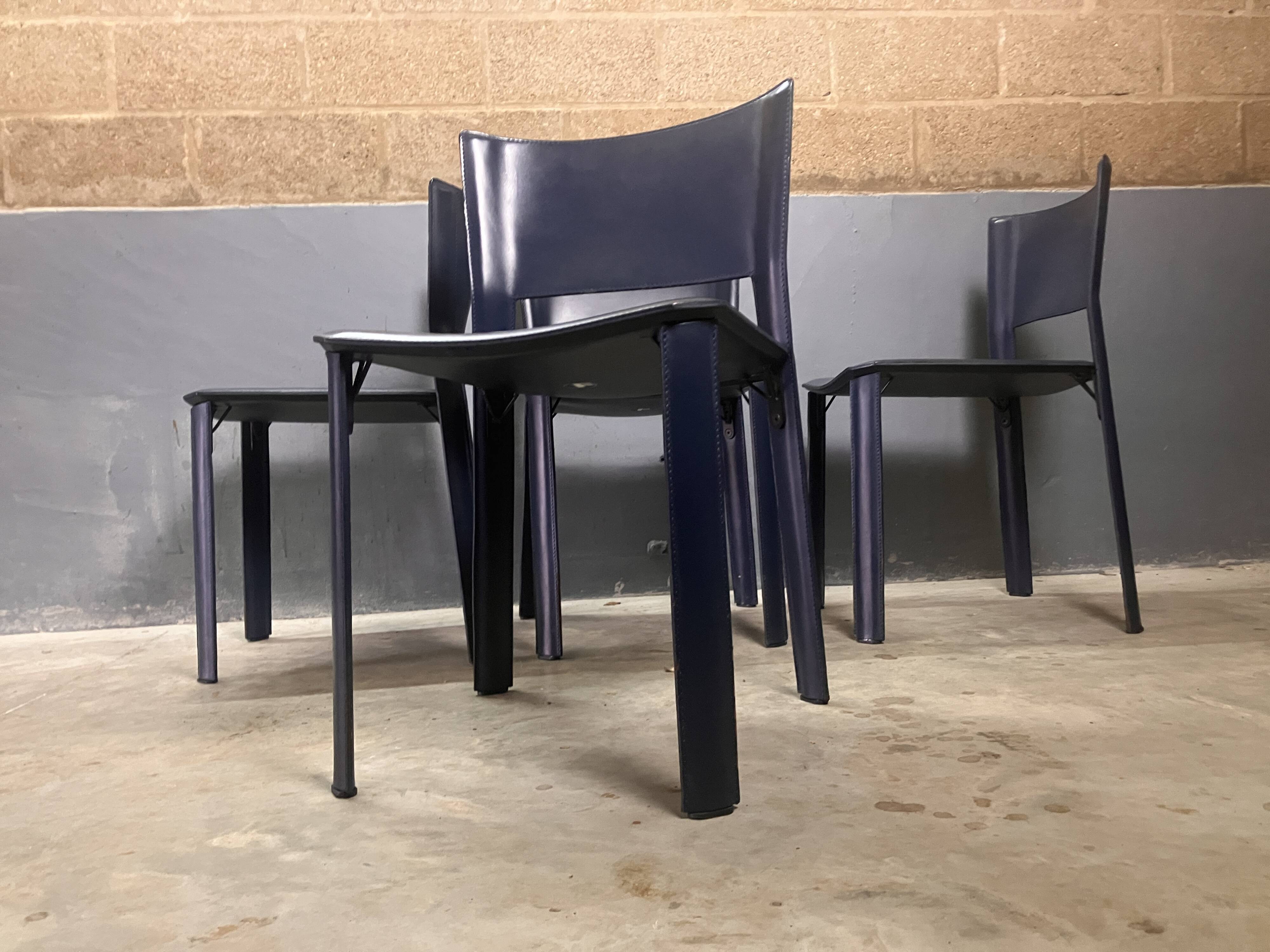 CHairs leather blue Italian Design Giancarlo Vegni