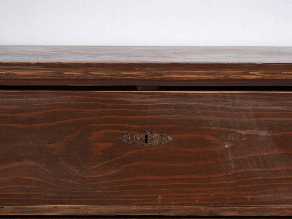 Antique solid pine chest of drawers – European rustic furniture with ceramic handles – circa 1900