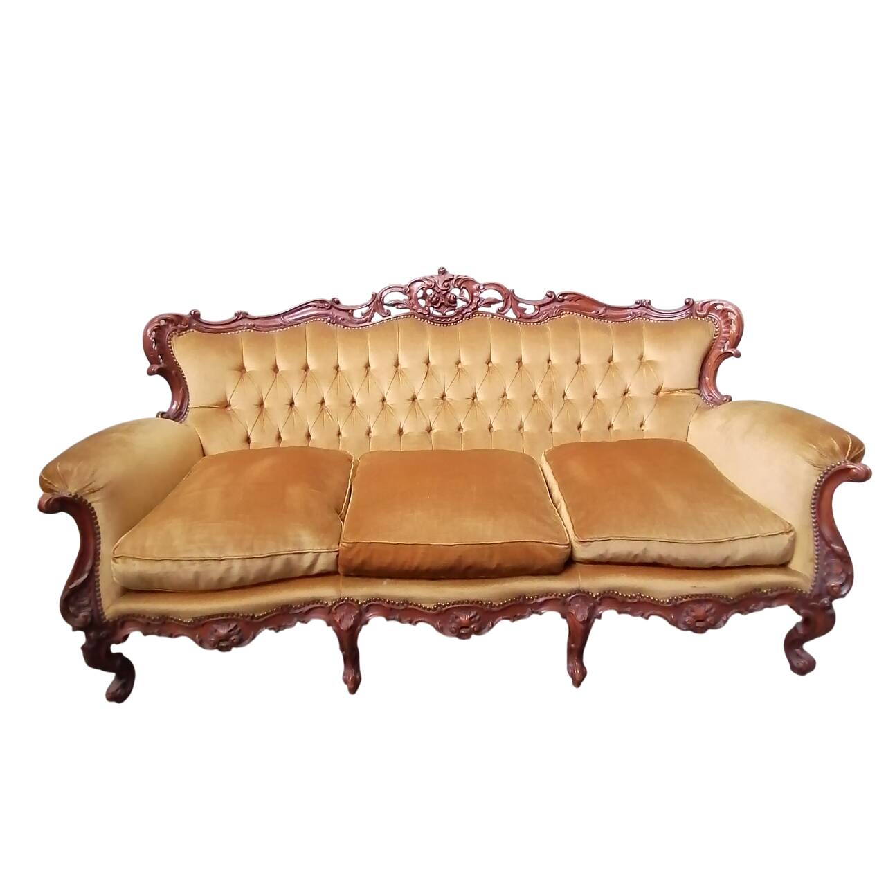 Divano barocco in velluto dorato, anni '50