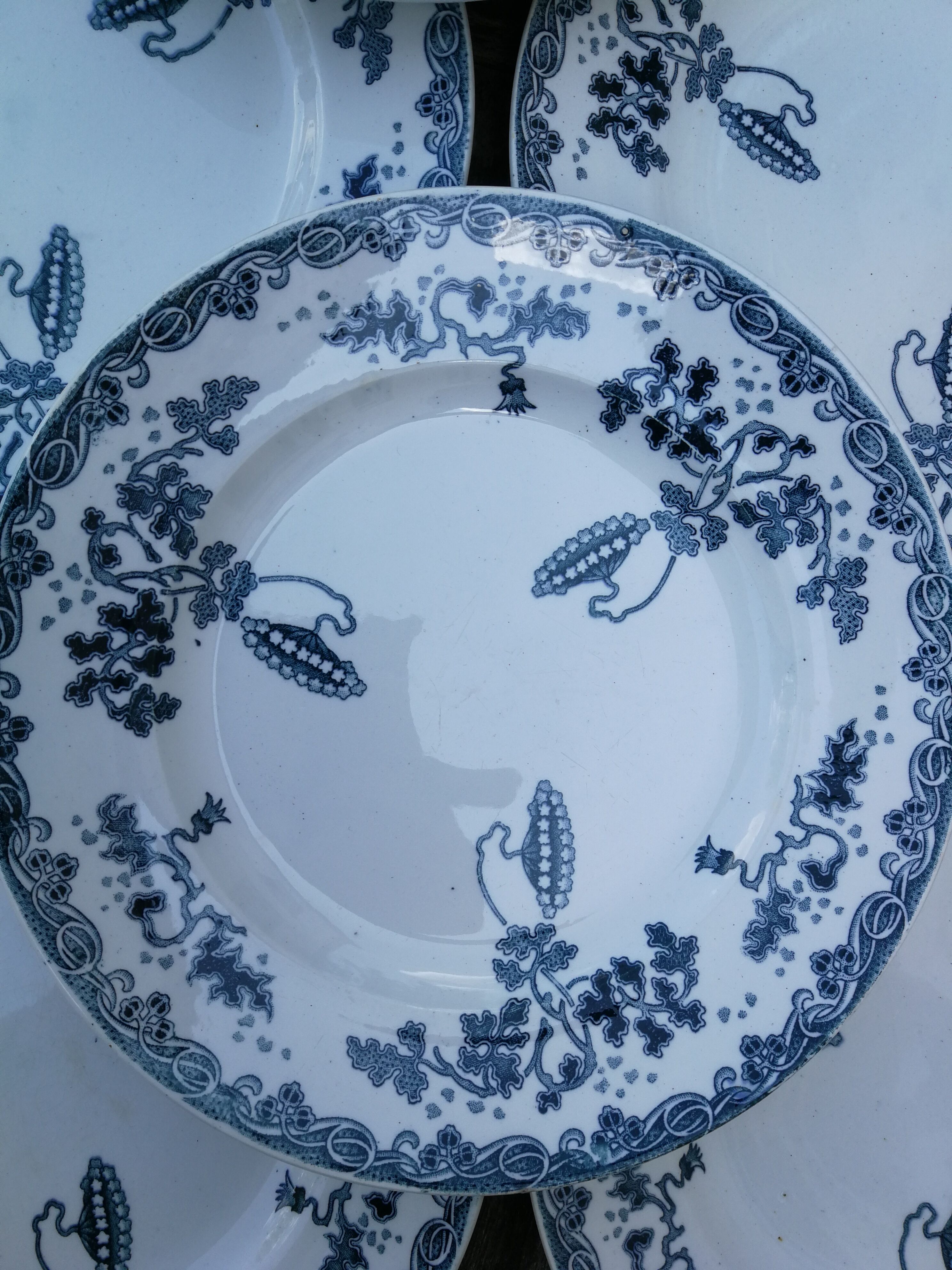Set of 9 flat plates in iron earth St Amand and Hamage