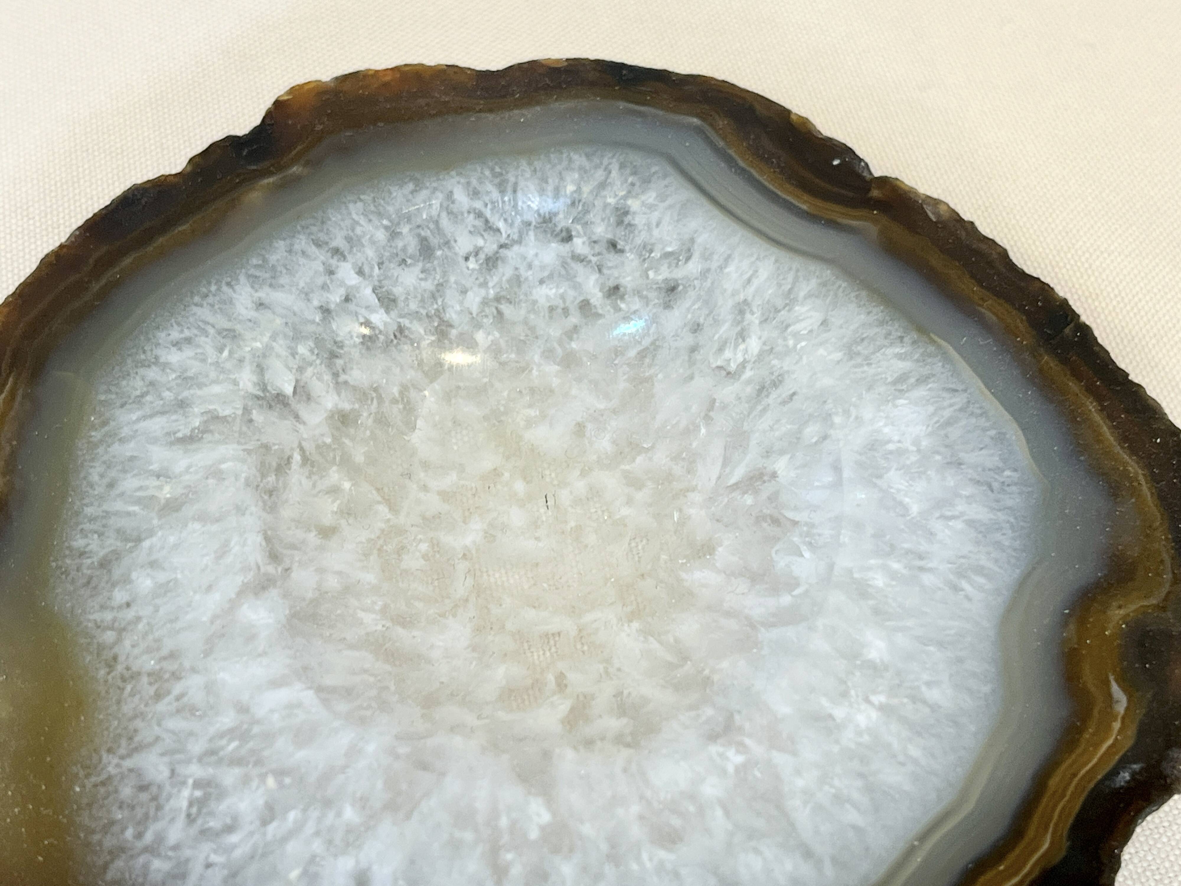 Vintage brown crystal agate slice tray agate ashtray 1960