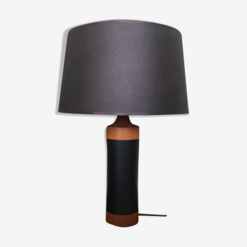 Scandinavian Teak an Leather Mid-Century Table Lamp, 1950s