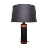 Scandinavian Teak an Leather Mid-Century Table Lamp, 1950s