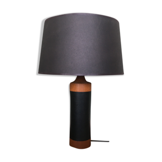 Scandinavian Teak an Leather Mid-Century Table Lamp, 1950s