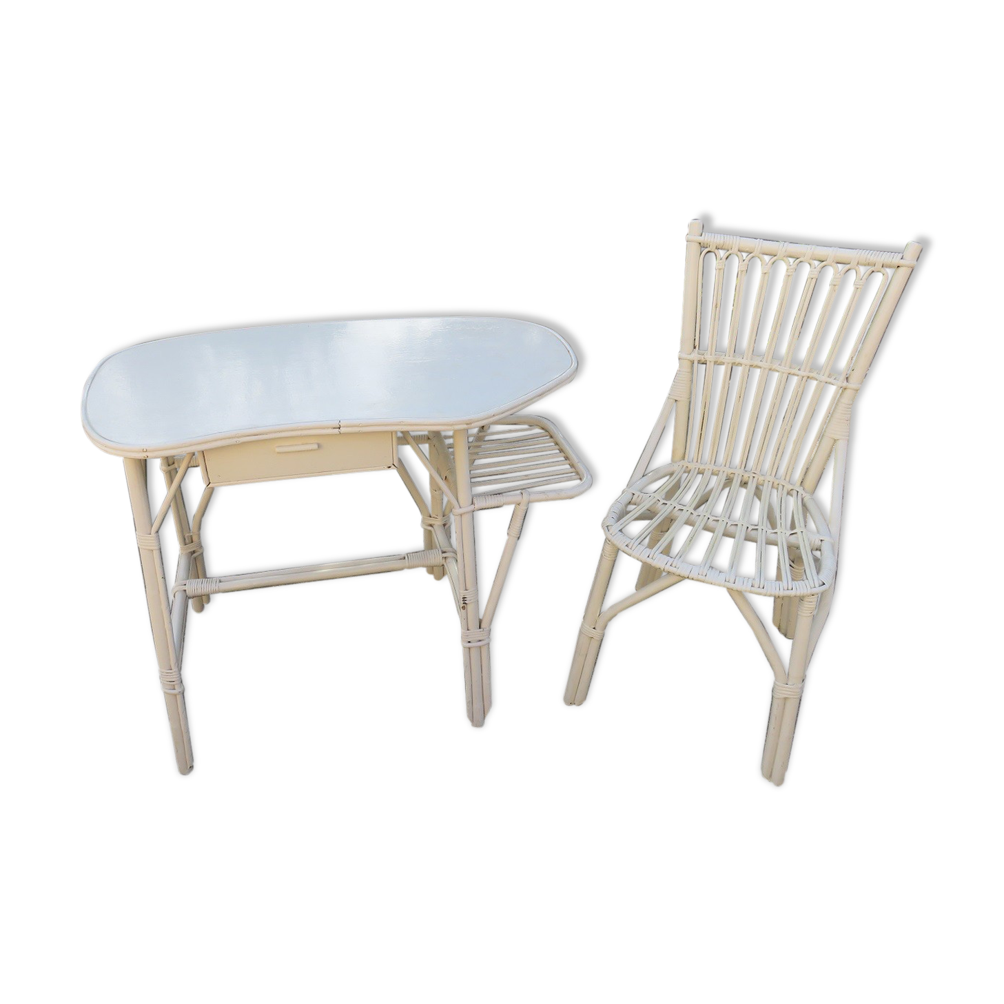 Bureau rotin et sa chaise
