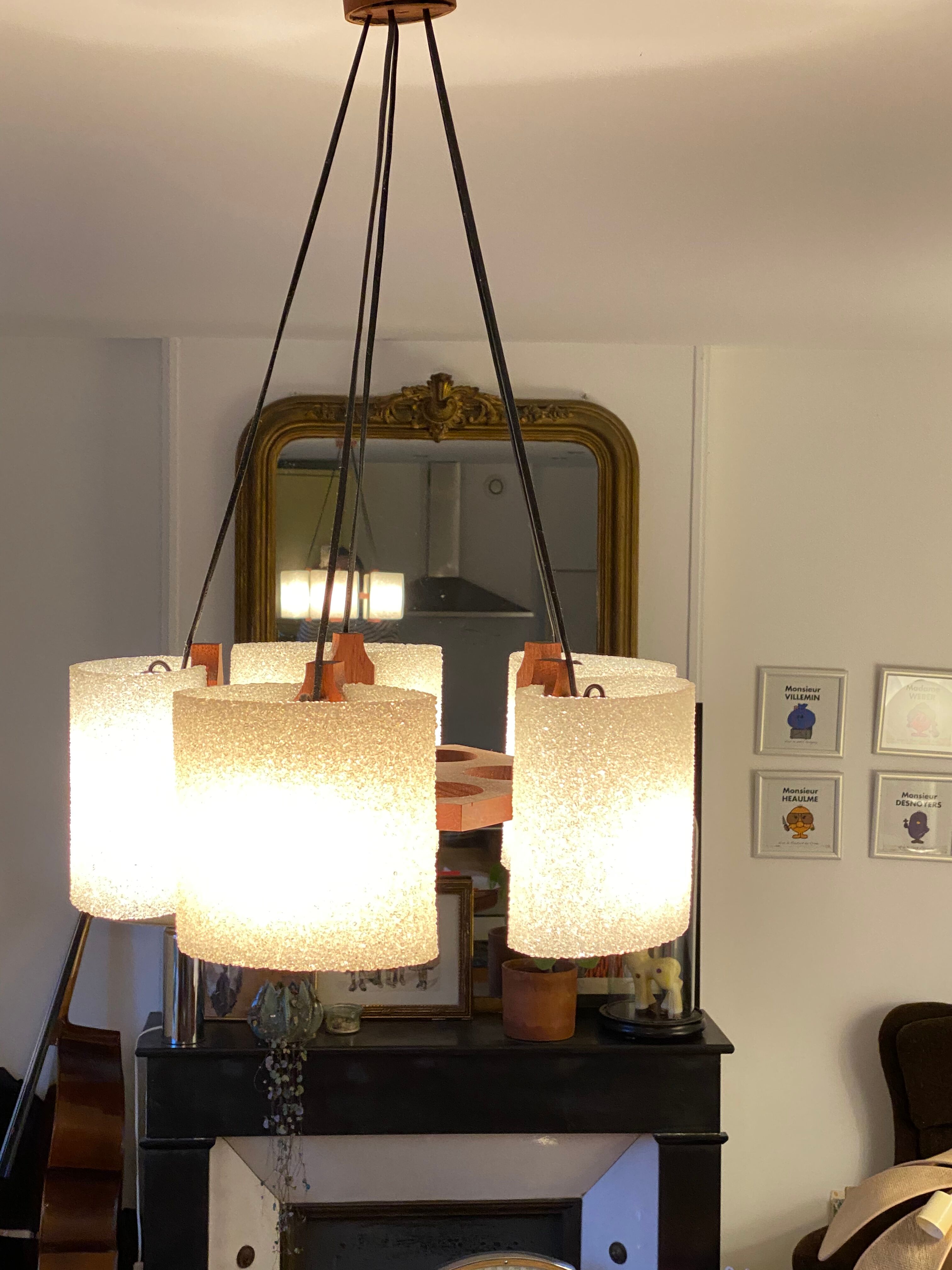 Seventies wood chandelier