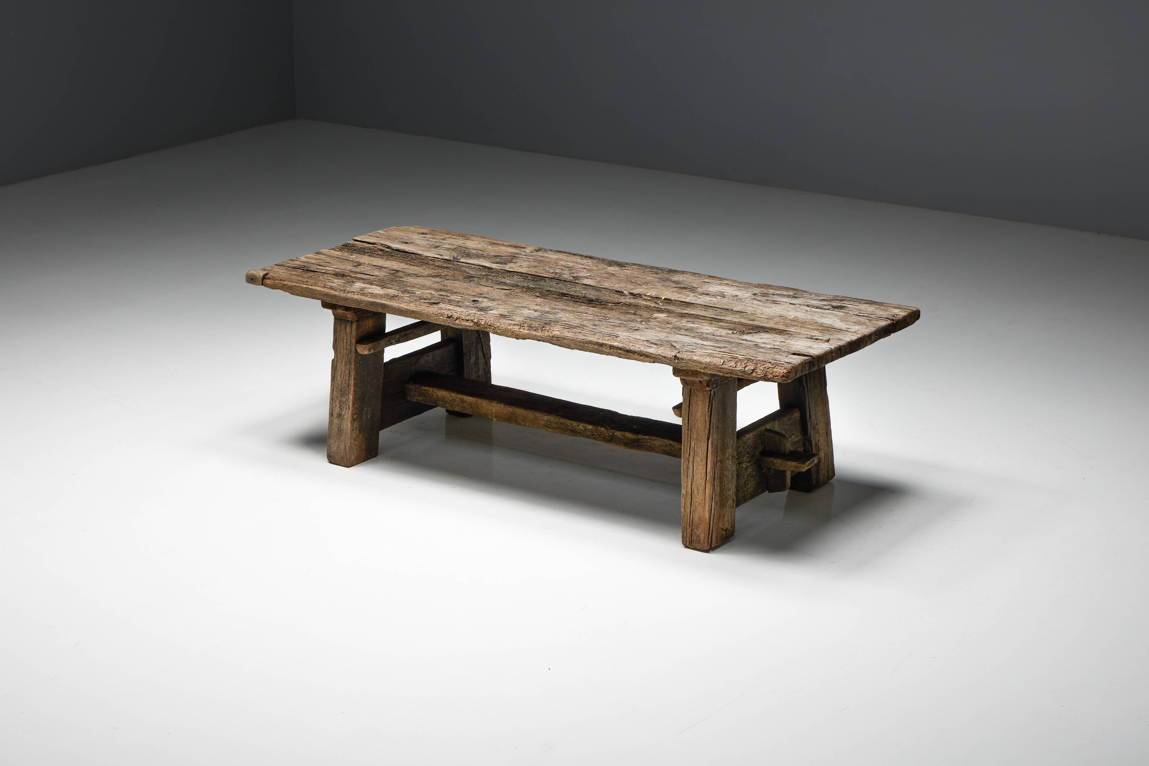 Primitive Wabi Sabi Side Table, France, 19th Century