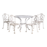 Vintage white garden table and chairs (c.1950). Set of 5 pieces.