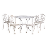Table et chaises de jardin blanches d’époque (c.1950). Ensemble de 5 pièces