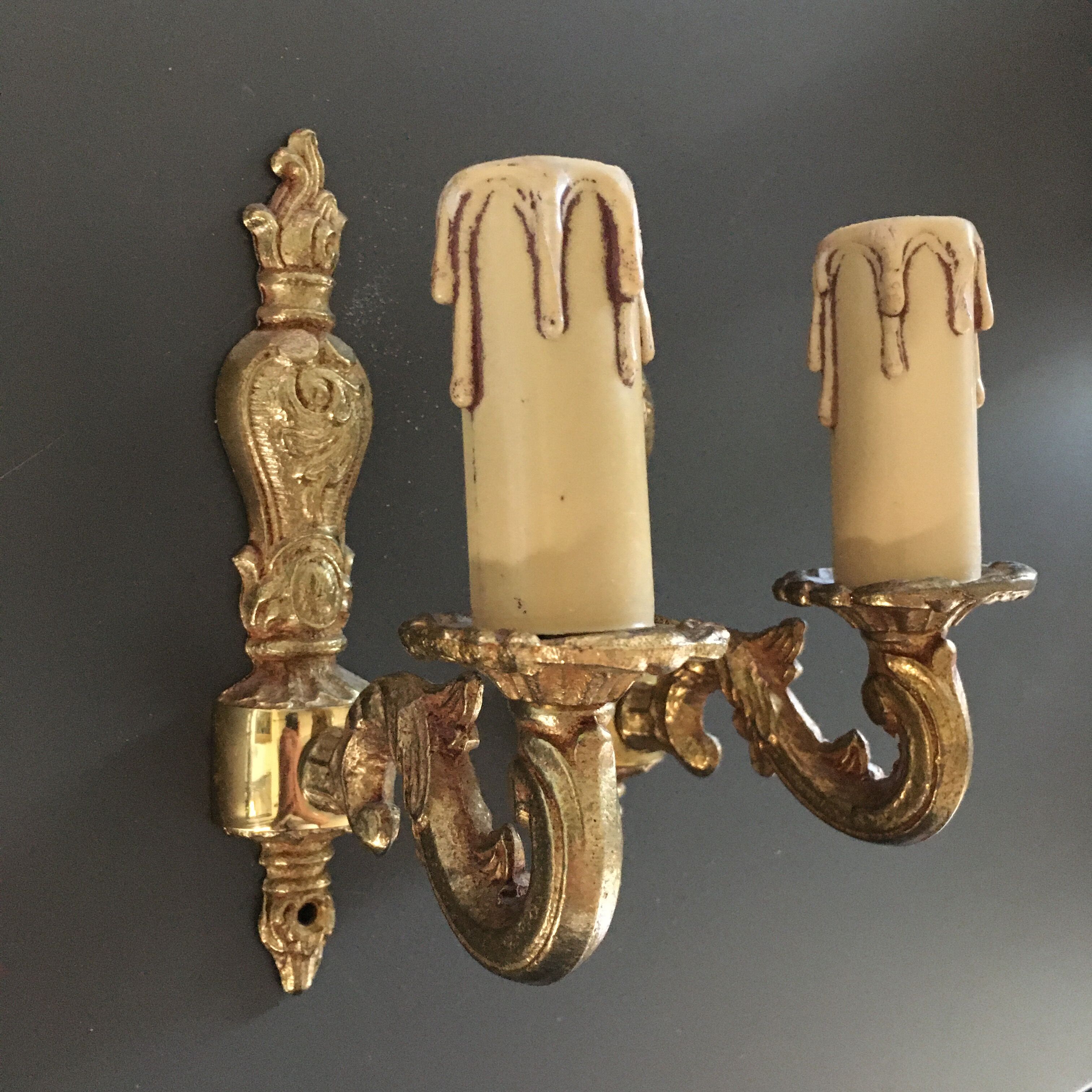 Pair of gilded bronze wall sconces