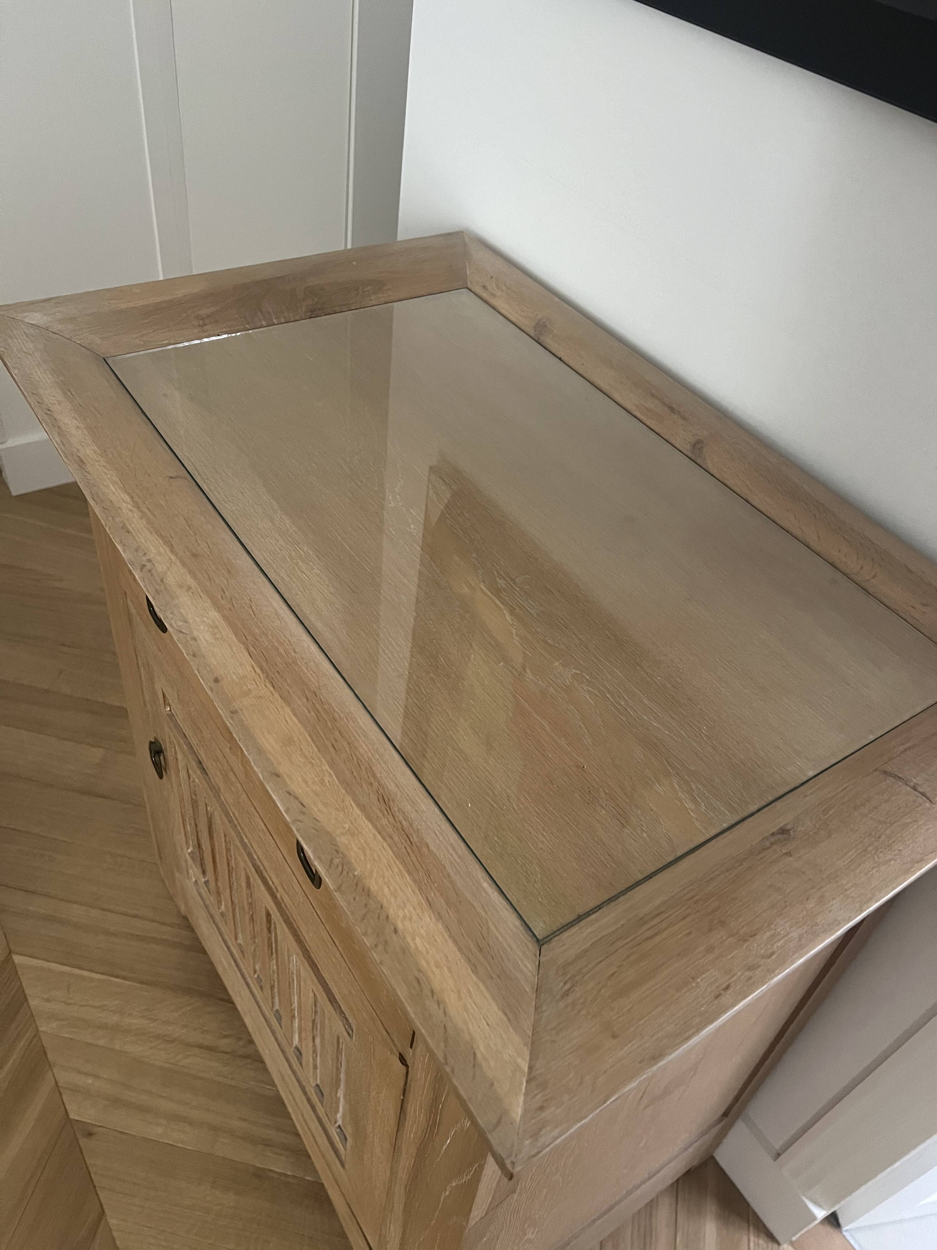 Small chest of drawers in solid oak white lead Art Nouveau style