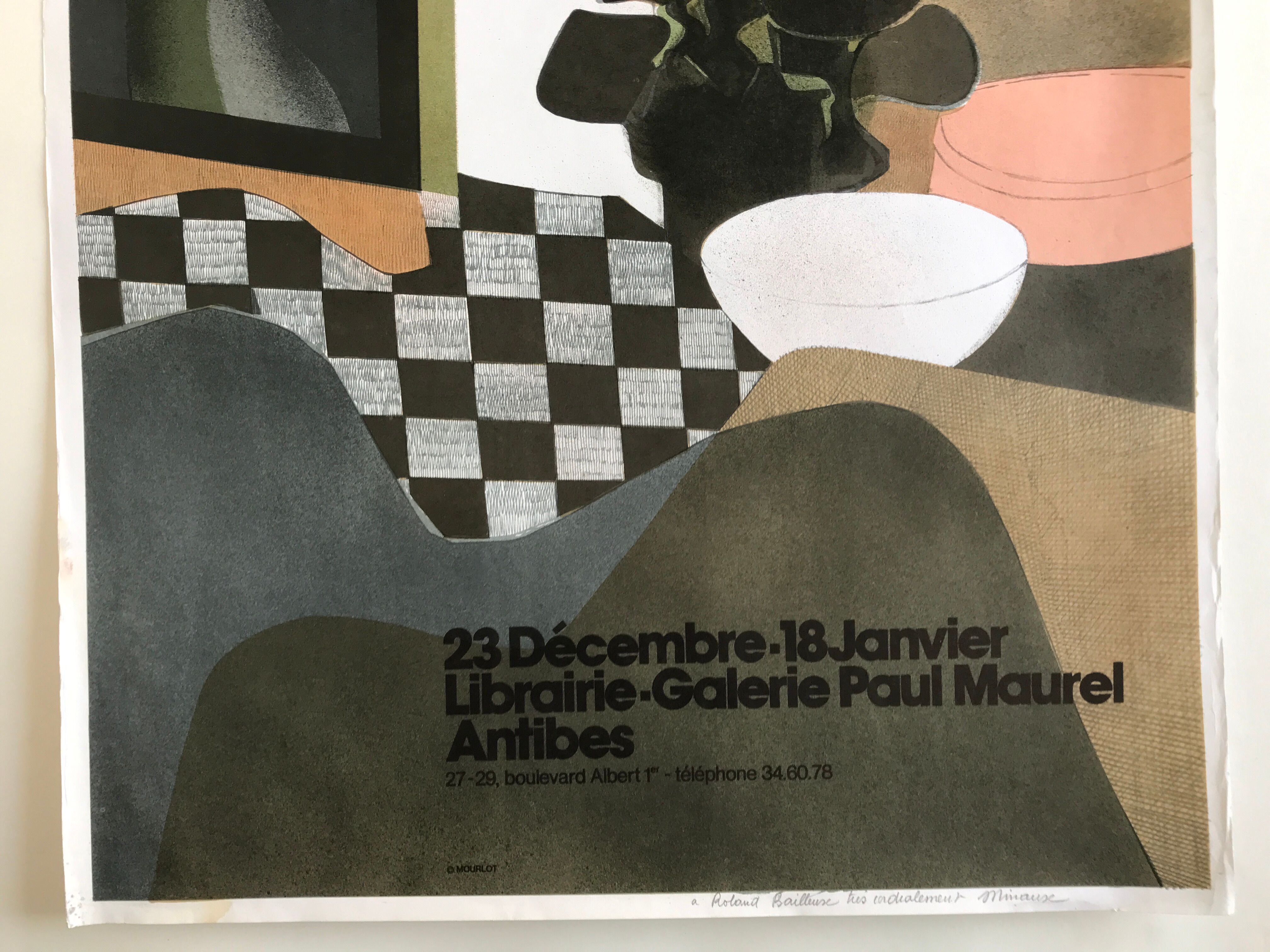 Original poster signed and dedicated by André MINAUX, Galerie Paul Maurel, 1974 Mourlot