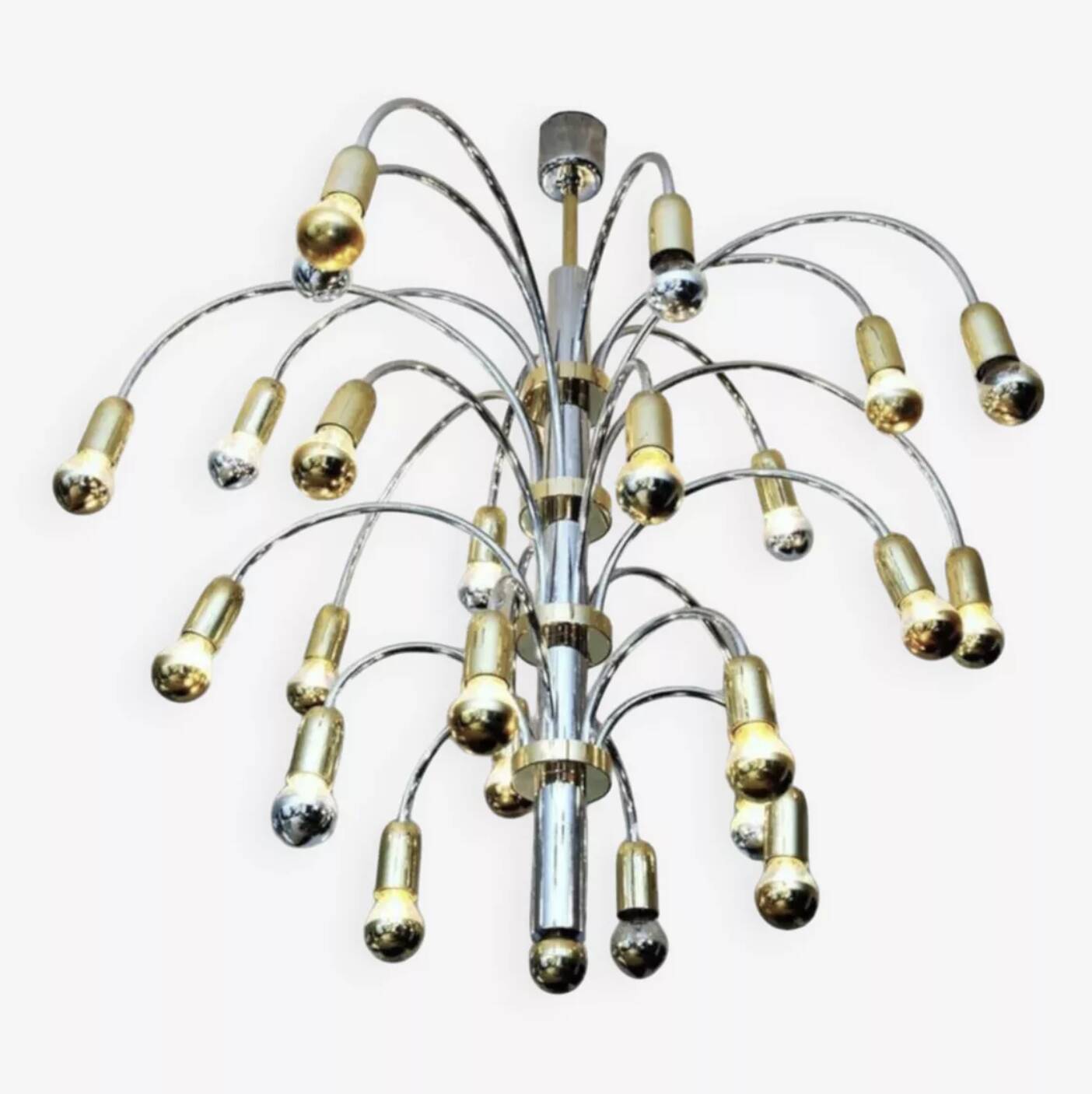 Post-modernist 24-light chandelier in chrome and gold metal, Germany 1970s
