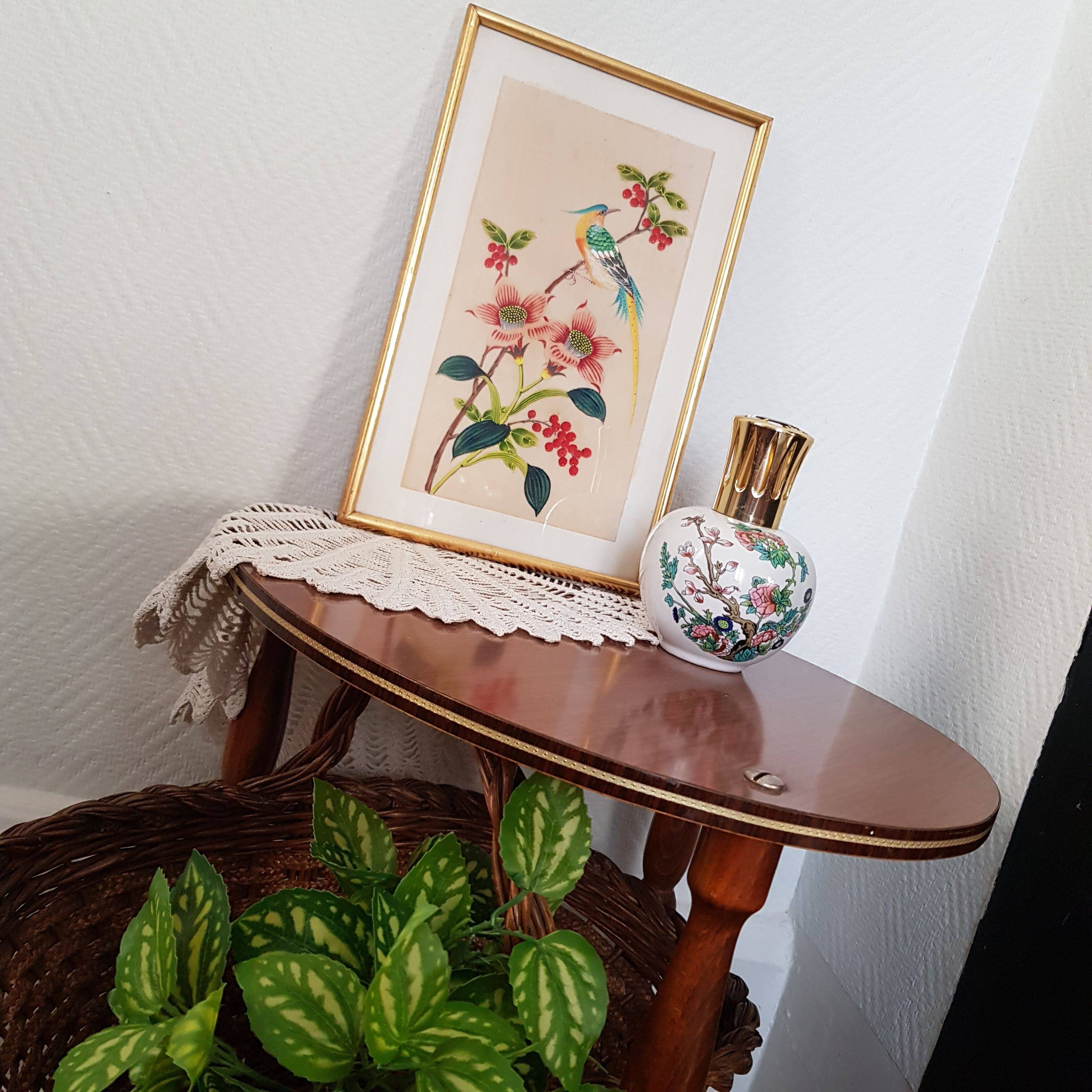 Japanese print on paper drawing of bird and flowers