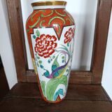 Jean Boyer porcelain vase with floral and vegetal decoration and bird of paradise