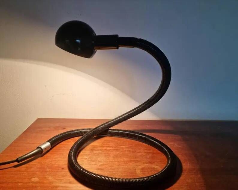 Large Black Adjustable Iconic Table Lamp Hebi, Isao Hosoe, Valenti Luce, 1970s