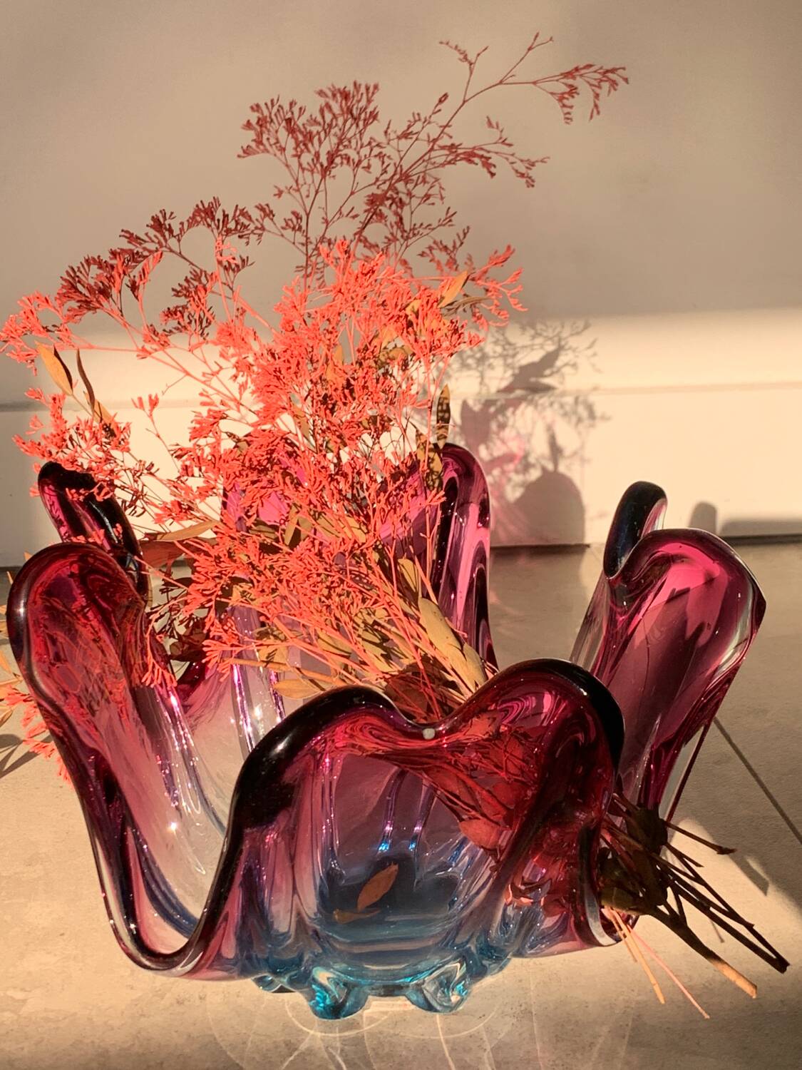 Murano pink and blue splash bowl