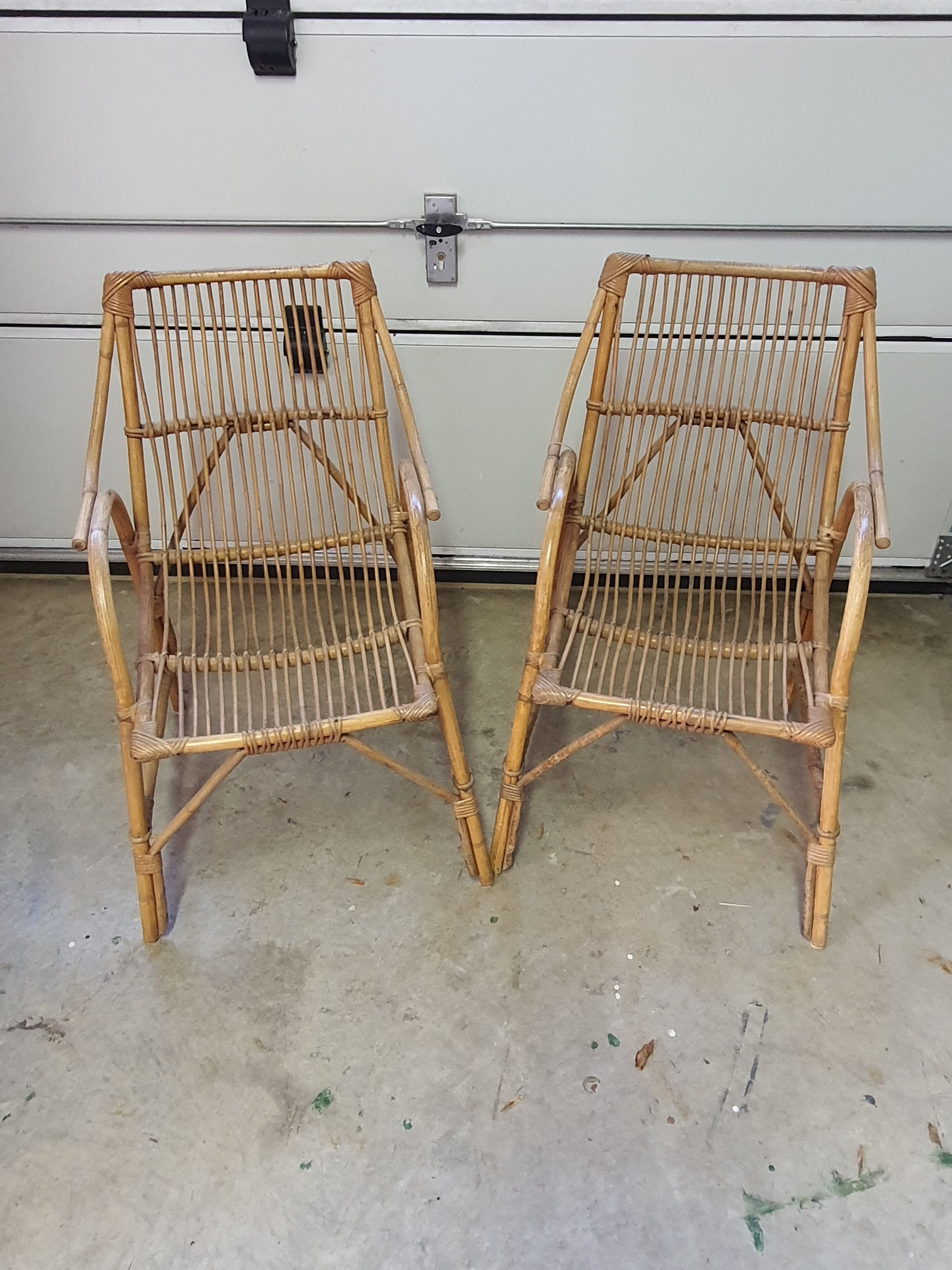 Pair of vintage rattan armchairs