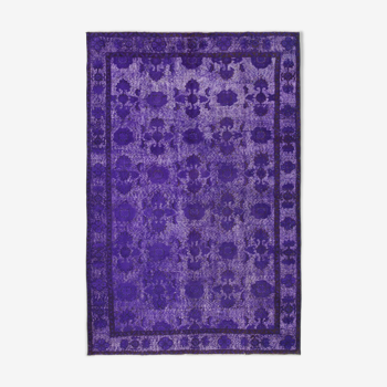Handmade vintage turkish 1980s 185 cm x 284 cm purple rug