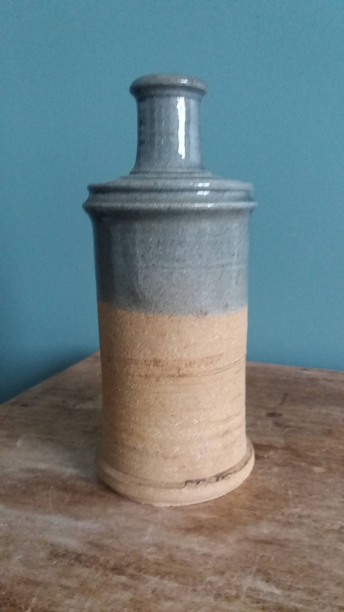 Vase soliflore bouteille en grès décor herbier